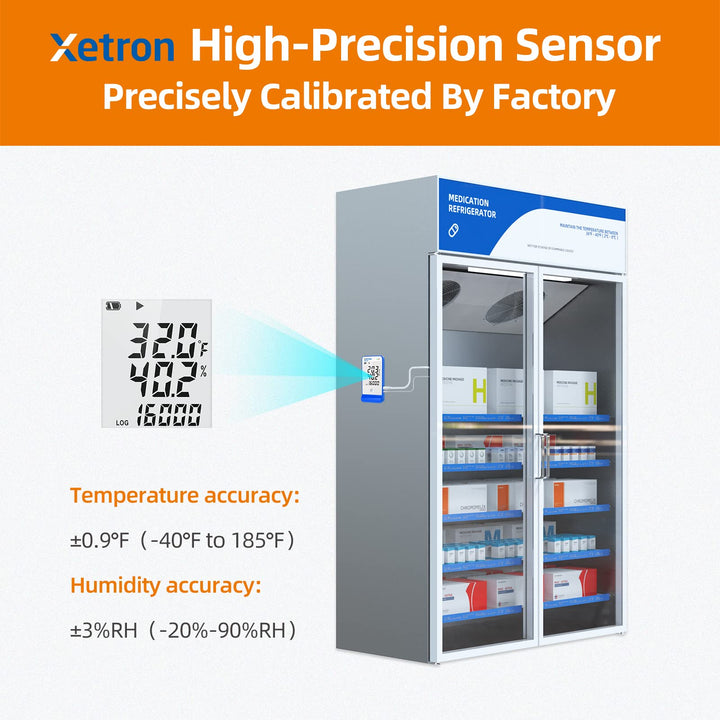 Elog20 Temperature Humidity Data Logger, Waterproof Temperature Recorder with Detachable Buffered Probe, Fridge Temperature Logger up to 16000 Points,PDF Report,This Year&#39;s Latest Production