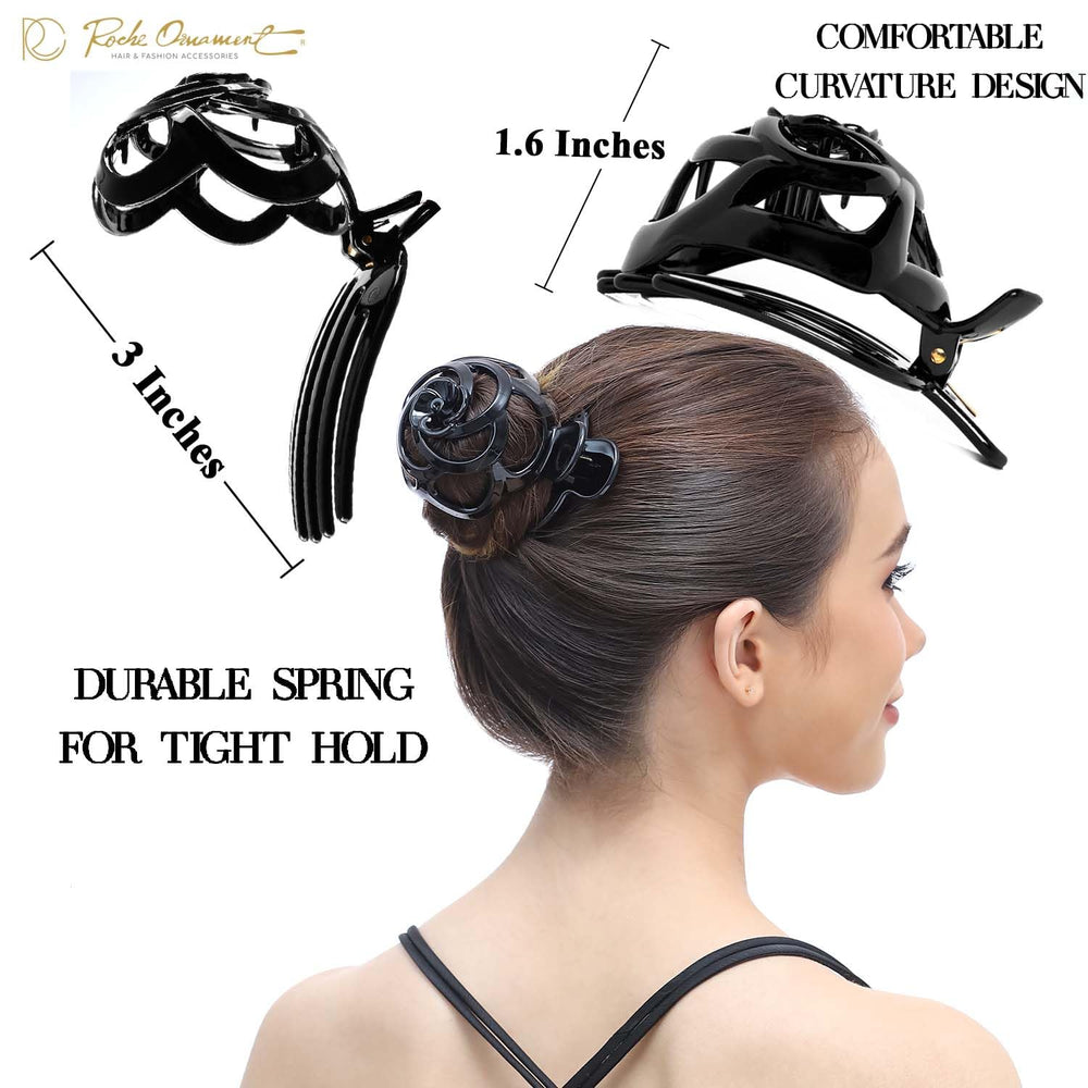 6 Pcs Womens Stylish Rose Dome Comb Clamp Shell Plastic No Slip Strong Secure Grip Side Slide Bun Maker Beauty Accessory Hair Clip, Medium Black