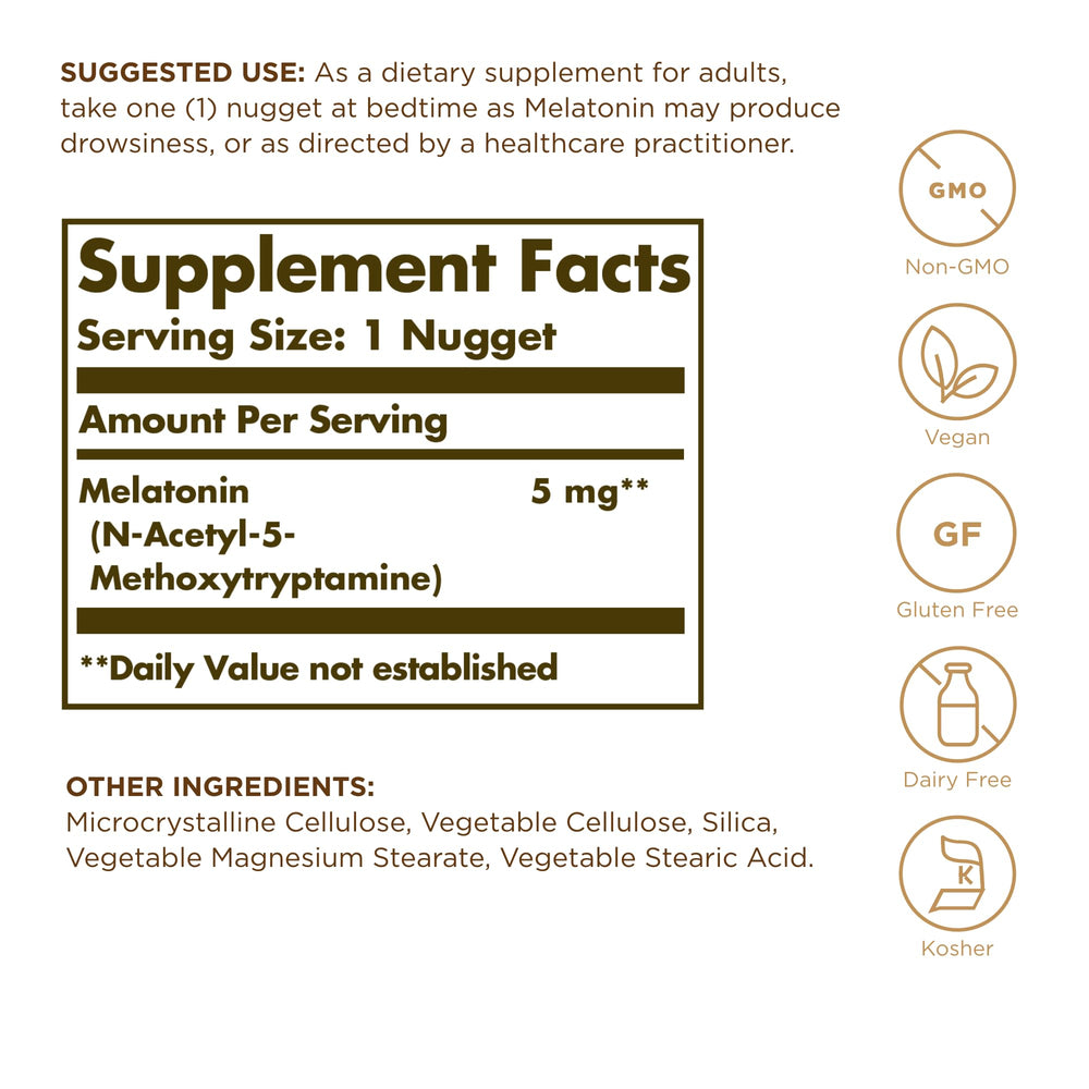 Solgar Melatonin 5 mg - 60 Nuggets - Helps Promote Rela