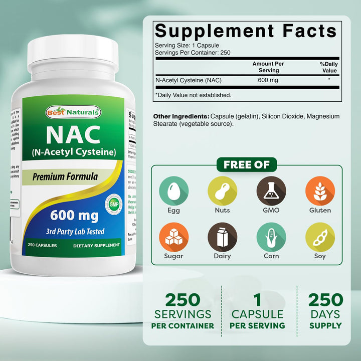 NAC N-Acetyl-Cysteine 600 mg 250 Capsules