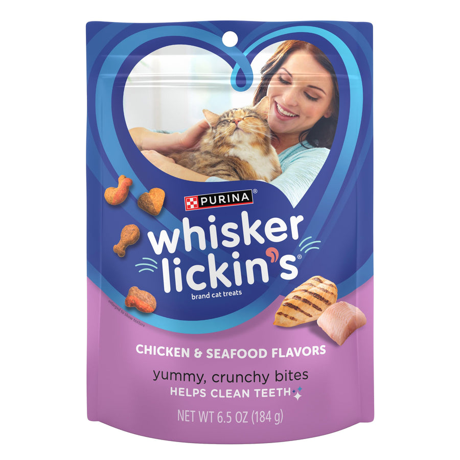 Purina Cat Treats, Crunchy and Yummy Chicken and Seafood Flavors - (Pack of 7) 6.5 oz. Pouches