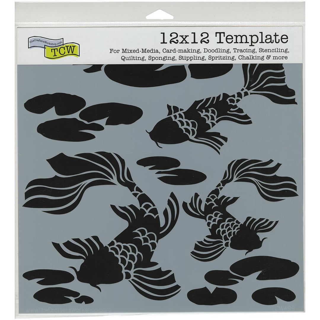 The Crafters Workshop Stencils, Reusable for Crafts, Art, Greeting Cards, Paint or Mixed Media, 1 Pk, 12 x 12, Koi Pond