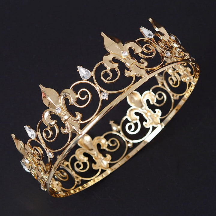 Eseres Man Crown Gold King Crown for Men Full Round Fleur De Lis Crown Prom Queen Crowns