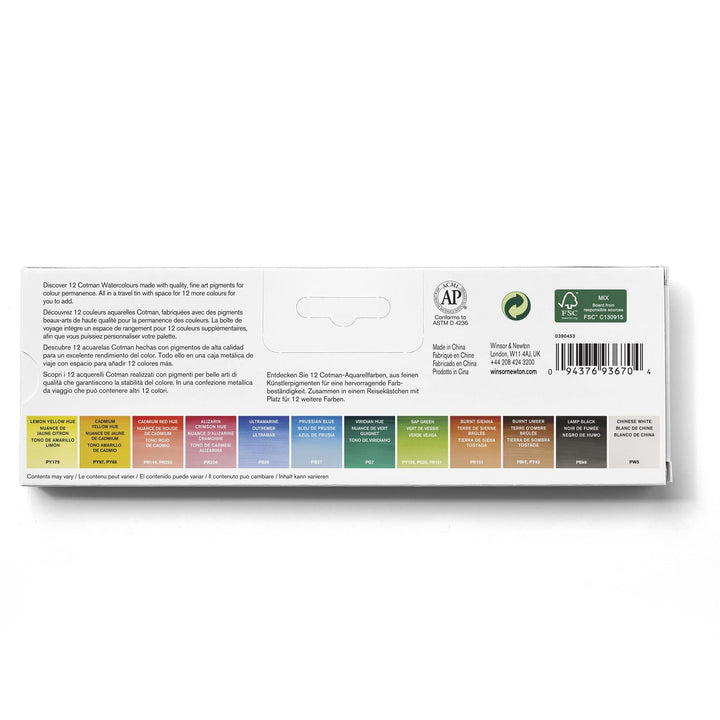 Winsor &amp; Newton Cotman Watercolor Paint Set, Customisable Travel Tin, 12 Half Pan