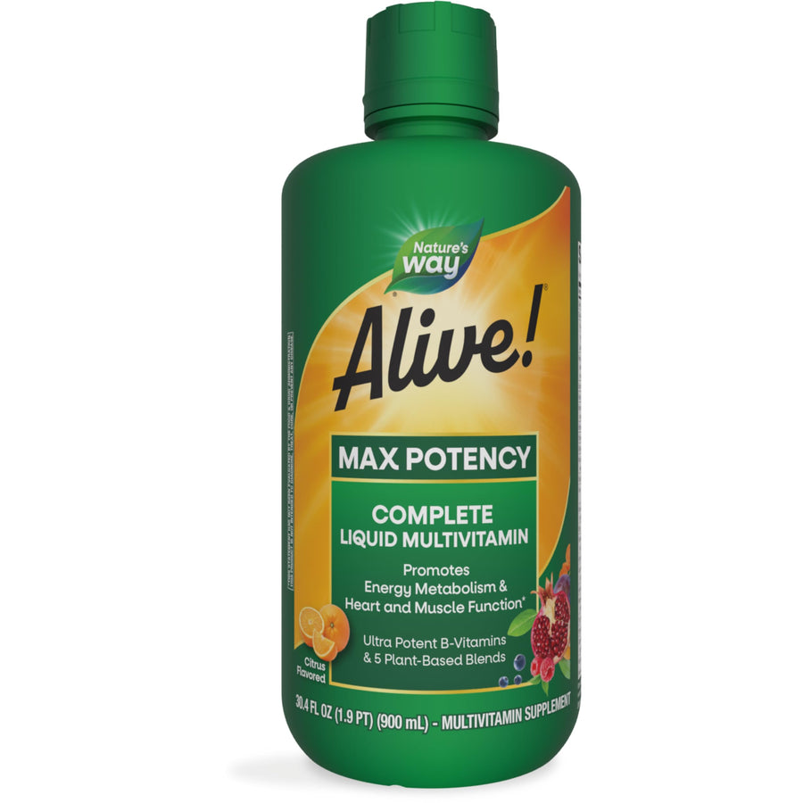 Alive! Max Potency Complete Liquid Multivitamin for Women and Men, Antioxidants Beta Carotene, Vitamins C & E, and Food-Based Blends, Citrus Flavored, 30.4 Fl Oz (Packaging May Vary)