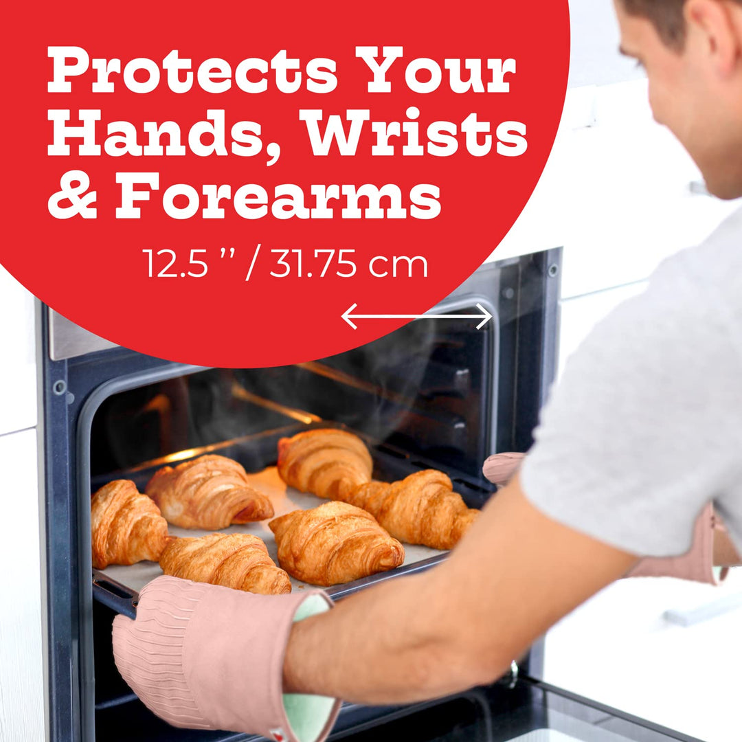 Heat-Resistant Oven Mitts - Set of 2 Silicone Kitchen Oven Mitt Gloves, Pink