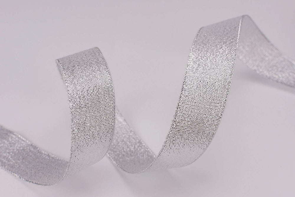 ATRibbons 1 Inch Glitter Ribbons,Sparkly Gold/Silver Metallic Color Ribbons for Gifts Wrapping Home Decoration Wedding Party Birthday Wrap Card and DIY Crafts,25 Yards/Roll x 2 Rolls (Silver)