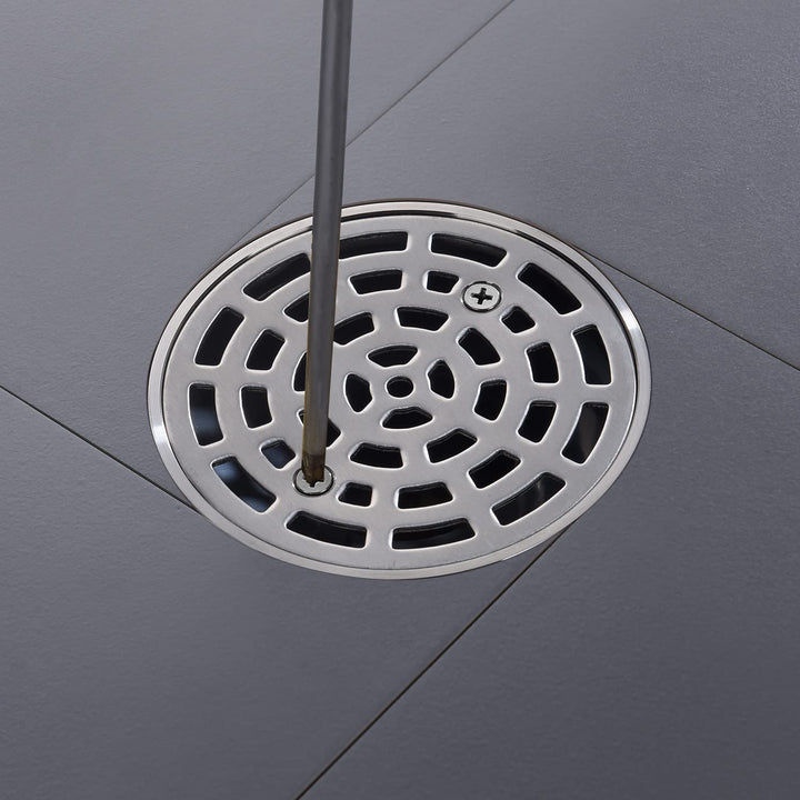 4 1/4 Shower Drain Round Brushed Nickel, Removable Grille Strainer Screws in Drain Cover, Base with Adjustable Drain Flange Kit PVC, SUS304 Stainless Steel