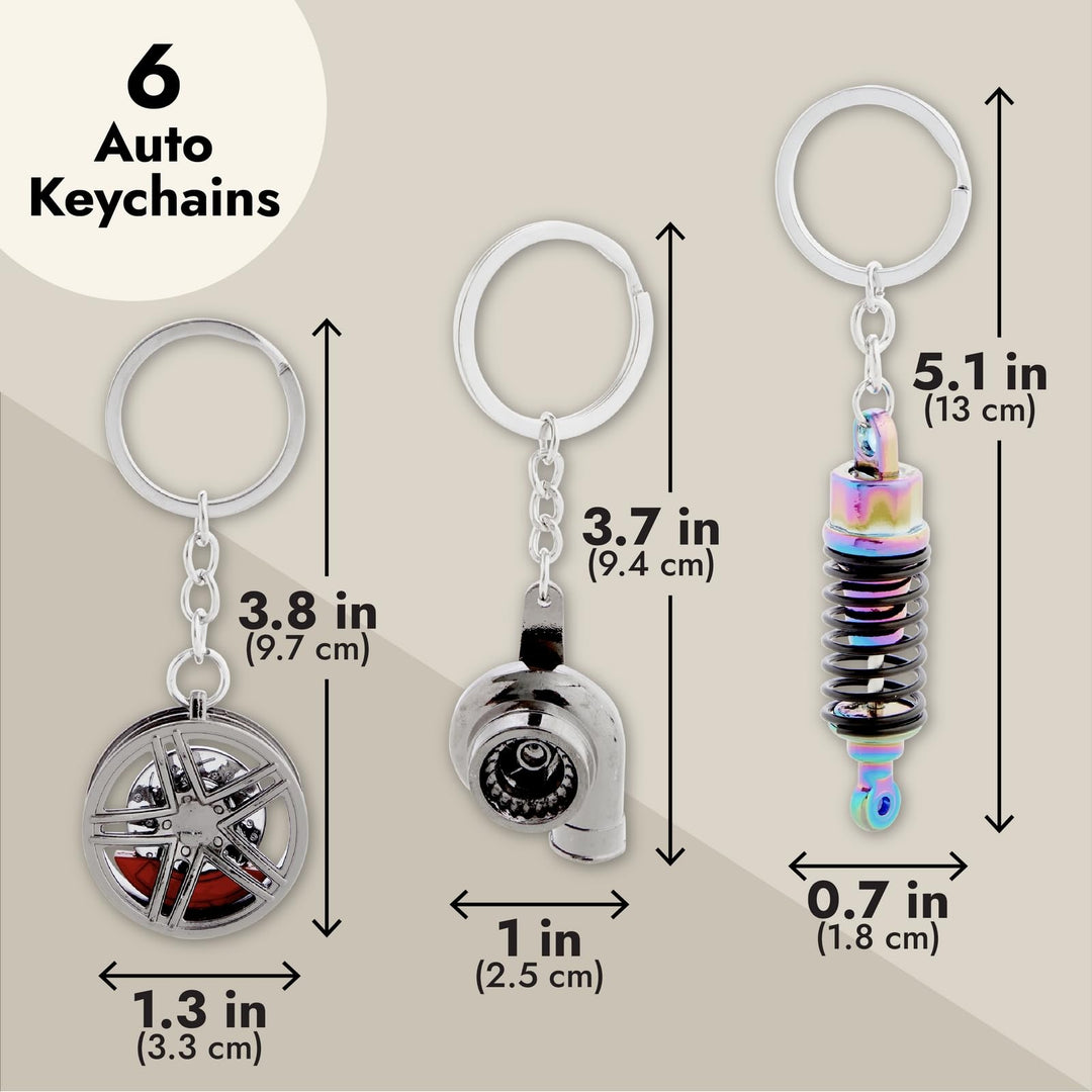 Zodaca 6 Pack Auto Car Parts Keychain Set with Turbo, M