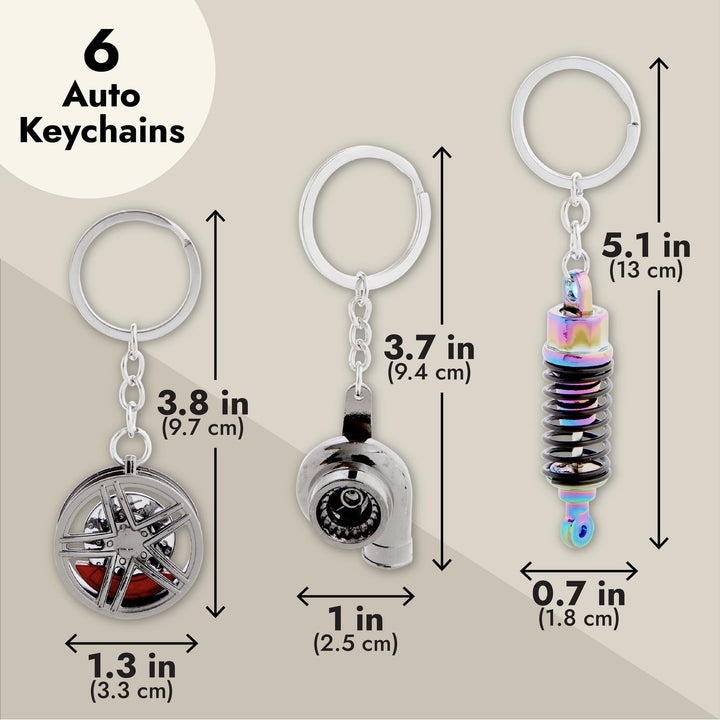Zodaca 6 Pack Auto Car Parts Keychain Set with Turbo, M