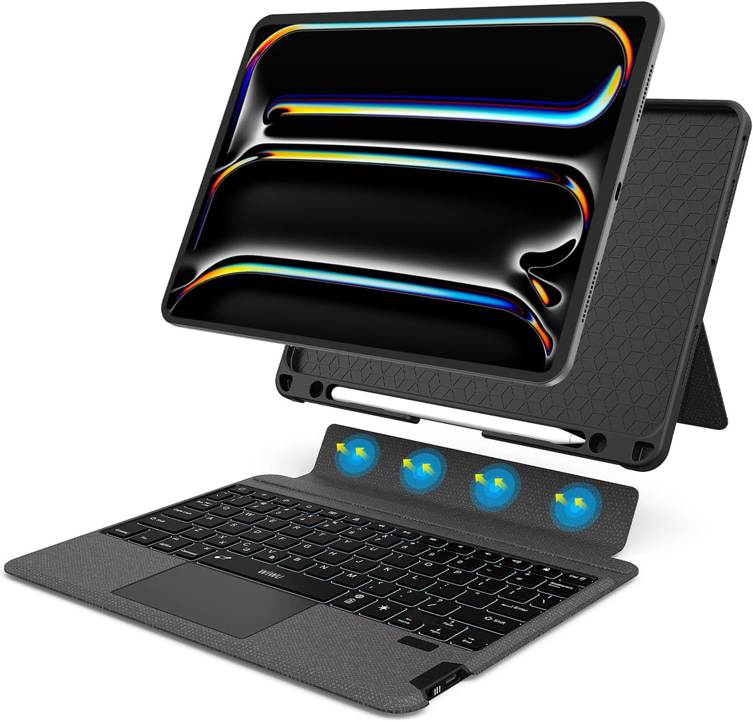 iPad Pro 12.9 Case with Keyboard: Detachable Wireless iPad Pro 12.9 Keyboard 6th 5th 4th 3rd Gen, iPad 12.9 Case with Keyboard &amp; Pencil Holder | Multi-Touch Trackpad, Backlits, Front &amp; Back Protection