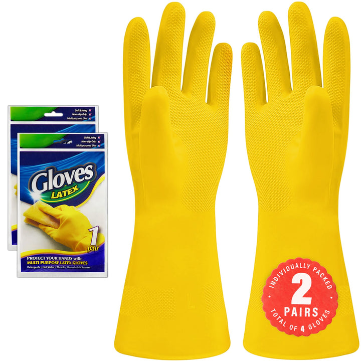 SteadMax 2 Pairs Cleaning Gloves, Reusable Natural Rubber Dish Gloves, Waterproof Latex Non-Slip Dishwashing Gloves for Kitchen and Household (Large, 2 Pack)