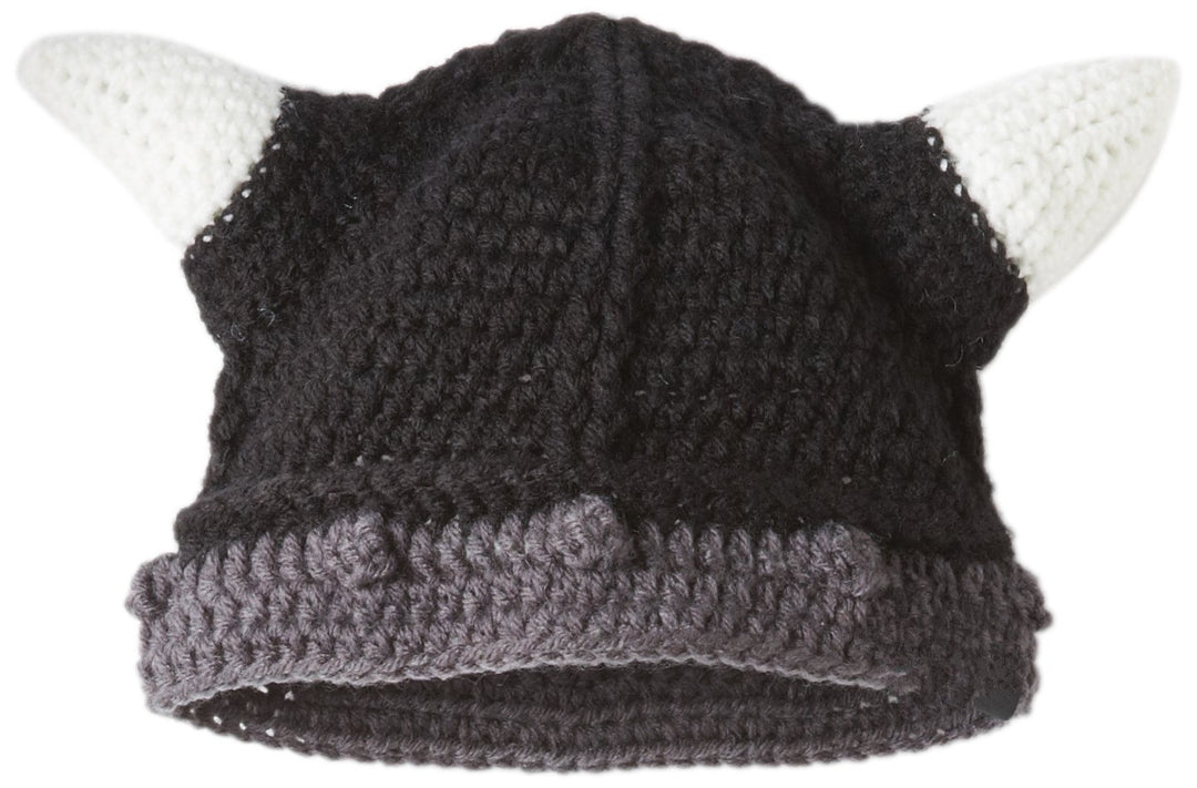 Unisex Barbarian Knight Knit Hat Viking Horns Beanie Funny Caps (Black)