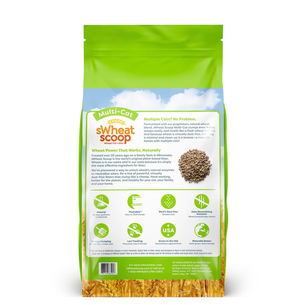 Natural Wheat Multi-Cat Litter, Superior Clumping with Odor Neutralizing Enzymes, 25 Pound Bag