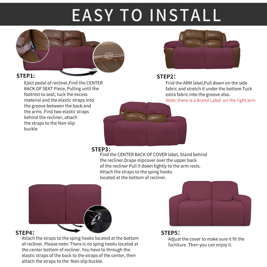 Easy-Going 6 Pieces Recliner Loveseat Stretch Sofa Slip
