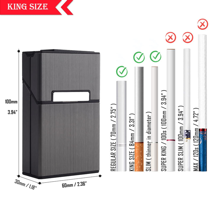 Cigarette Case Aluminum with Electric Lighter &amp; Makeup Mirror for 20pcs Cigarettes 2 Pack (King Size / 84mm with Lighter)