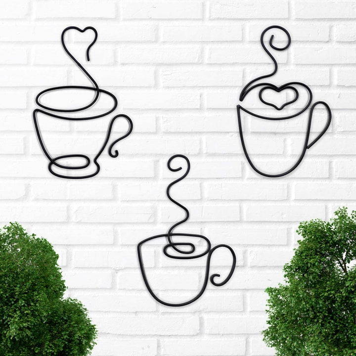 Coffee Metal Wall Art 3pcs Wire Coffee Sign Handmade Gift Wall Decorations for Kitchen Living Room Coffee Shop Lounge Dining Office Home Spring Decor