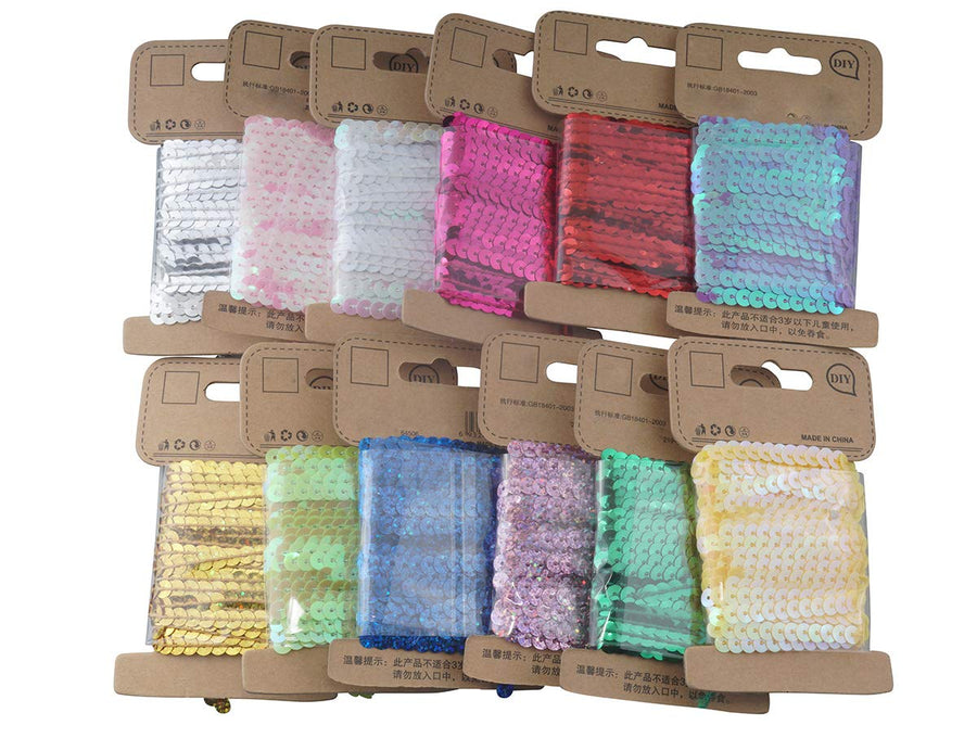 Mixed 12 Colors 5mm Flat Sequin Trim String Sequins for DIY Craft Embellishments