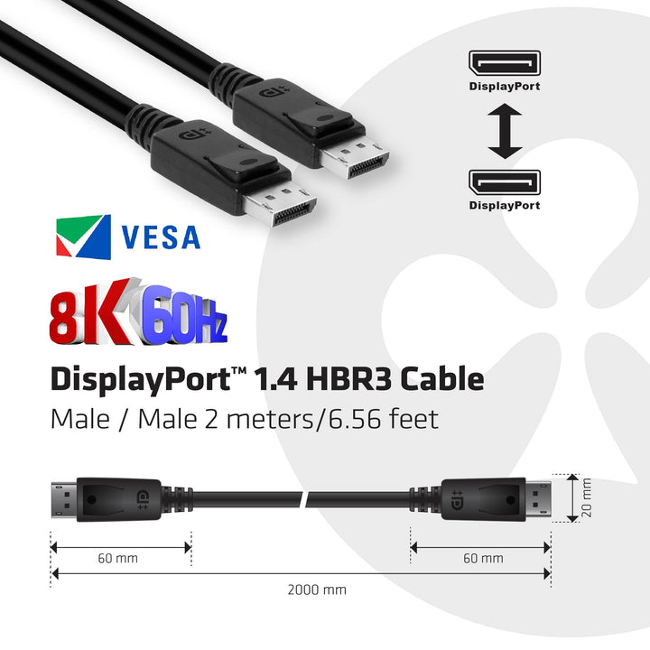 Club3D CAC-2068 VESA Certified DisplayPort to DisplayPort 1.4/Hbr3 M/M Cable DP 1.4 8K 60Hz 2m - 6,56ft