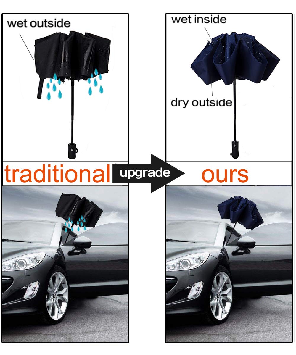Travel Inverted Automatic Umbrella – Reverse Windproof Golf Compact Lightweight Car Umbrellas for Men & Women