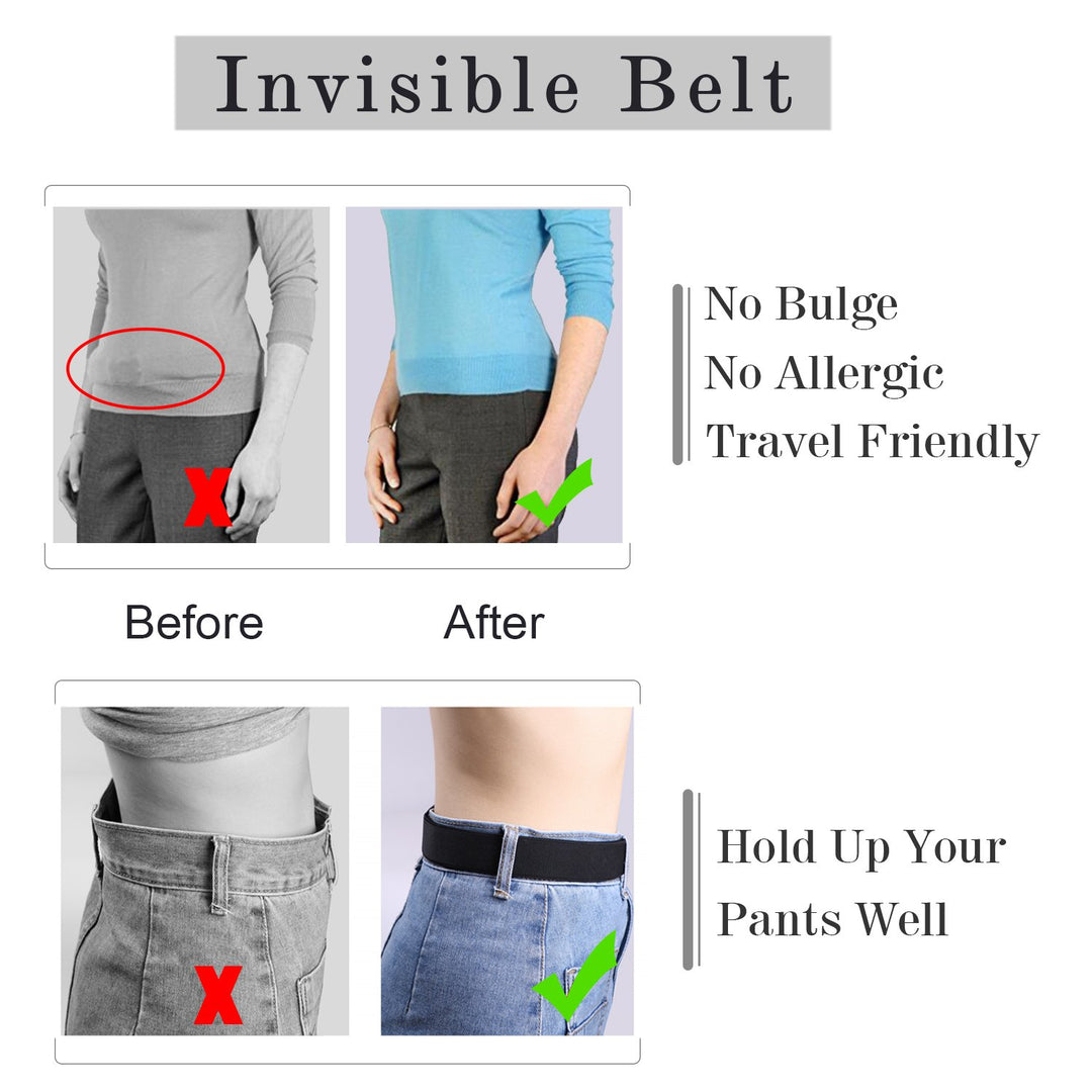 Invisible Belt for Women Black Stretch No Show Belt Adjustable for Dress Jeans Pants