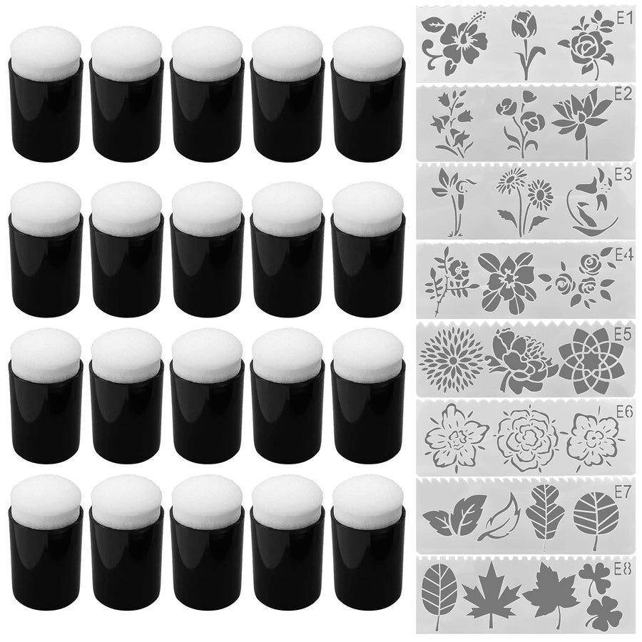 20Pcs Finger Sponge Daubers, Finger Painting Sponge with 8Pcs Flower Stencil Templates for Arts and Craft Painting Projects-Daubers for Stamping, Drawing, Ink, Card Making