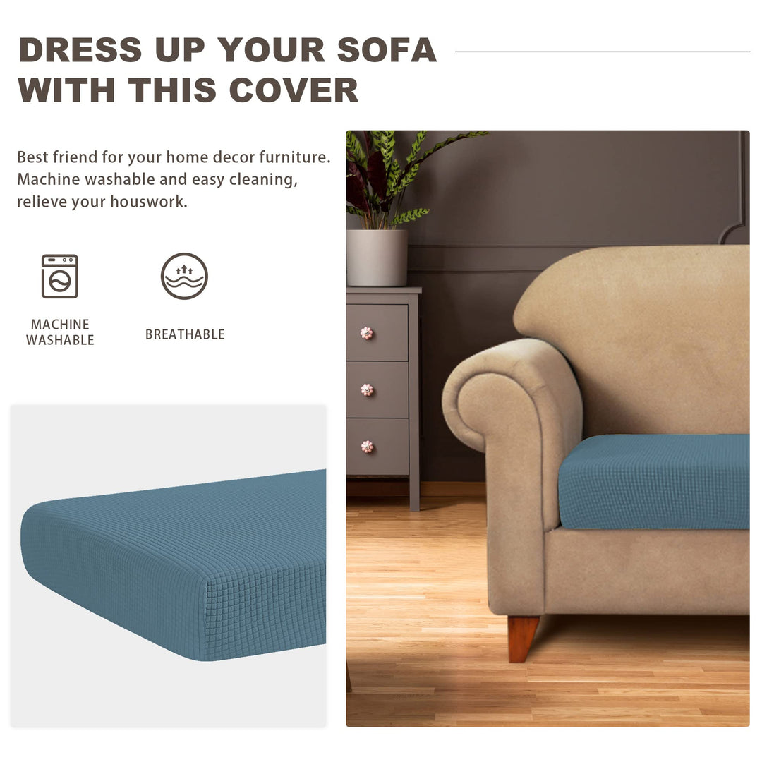 Water Repellent Sofa Seat Slipcovers Stretch Cushion Covers, Seaters Replacement for Furniture Protector, Soft Flexibility with Elastic Bottom (Large, Dusty Blue)