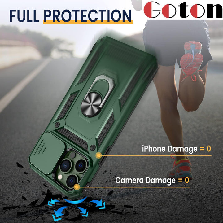 Armor Case for iPhone 13 Pro Max Stand Case with Slide Camera Cover &amp; Kickstand Military Grade Heavy Duty Protective with Magnetic Car Mount Holder for iPhone 13 Pro Max 6.7 (Silver, 6.7 inch)
