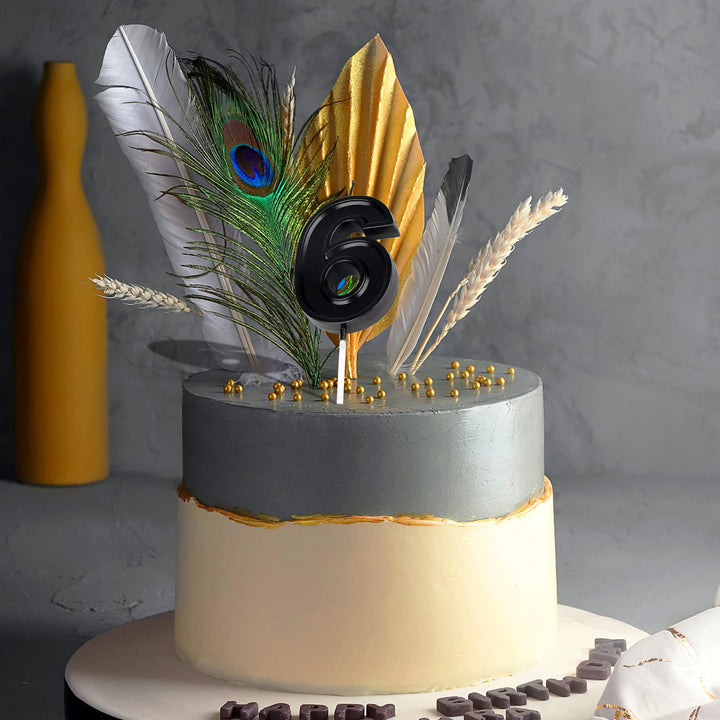LUTER 7 cm Number of Birthday Candles, Diamond Shape 3D Numbered Birthday Cake Candles Cake Decoration for Wedding, Birthday, Graduation, Party (Black)(6)