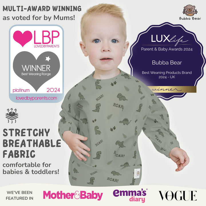 Bubba Bear Baby Bib with Sleeves, Long Sleeve Toddler Feeding Apron Bibs for Eating & Lead Weaning, Mess Proof Full Sleeved