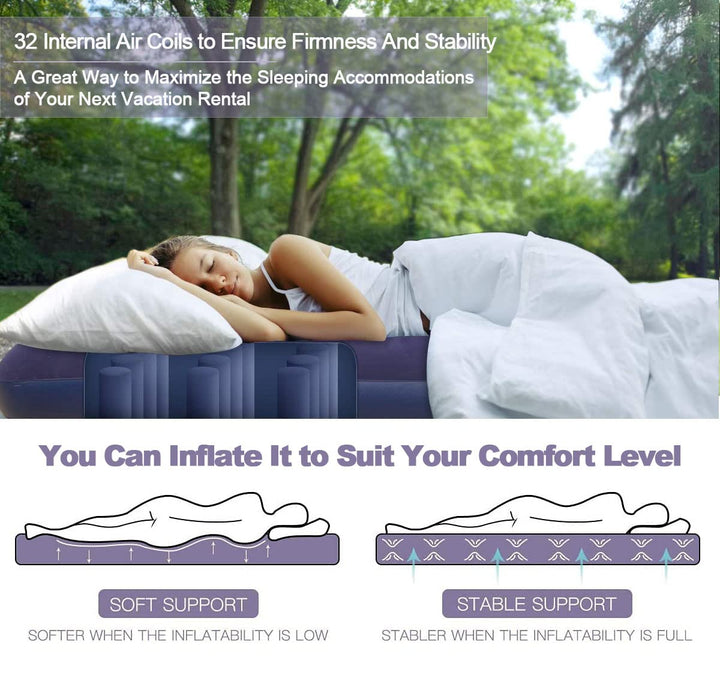 Twin Size Camping Air Mattress - 9 Raised Inflatable Mattress Portable Comfort Flocked Blow Up Airbed with Patch Kit - Portable Air Bed for Guests/Home/Camping/Travel/Housewarming Gifts