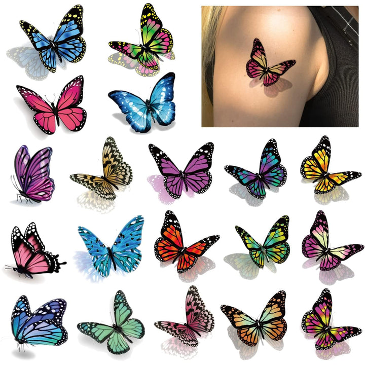 3D Butterfly Temporary Tattoos, 120 Styles Butterfly Tattoos Stickers for Women and Girls, Realistic Semi Permanent Fake Tattoos for Adults, Butterfly Party Decorations