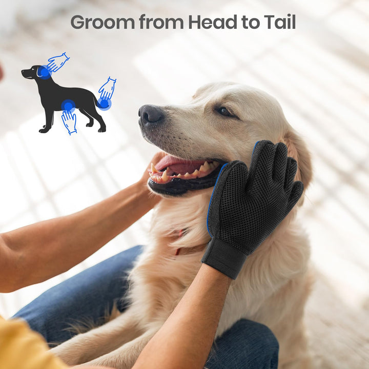 Pet Hair Remover Glove - Gentle Pet Grooming Glove Brush - Deshedding Glove - Massage Mitt with Enhanced Five Finger Design - Perfect for Dogs &amp; Cats with Long &amp; Short Fur - 1 Pack (Right-Hand), Blue
