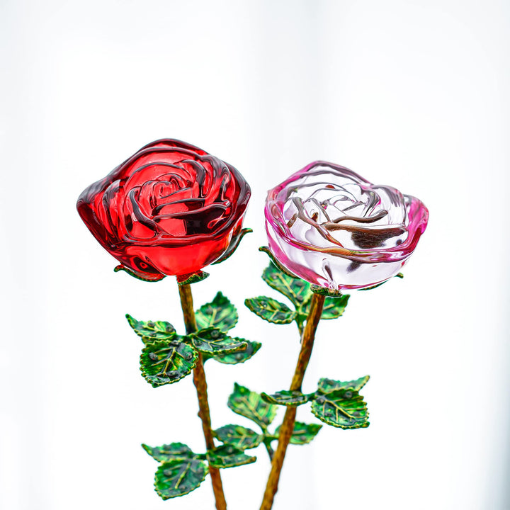 HDCRYSTALGIFTS Crystal Rose Flower Glass Pink and Rose 