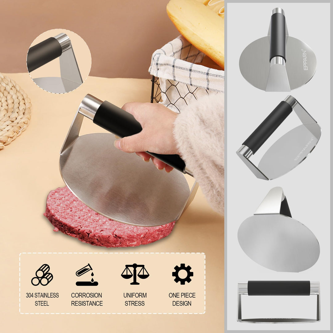 5.5 Stainless Steel Smashed Burger Press, Burger Smasher, Professional Griddle Accessories Kit Grill Press for Flat Top Griddle Grill Cooking