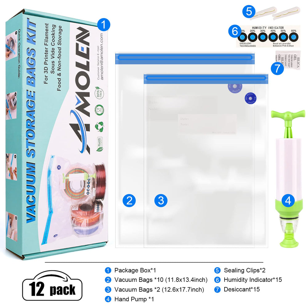 3D Printer Filament Storage Bag Vacuum with Two Sizes - 45 PCS Spool Storage Sealing 12 Bags Dust Proof Humidity Resistant for Keeping Filament Dry