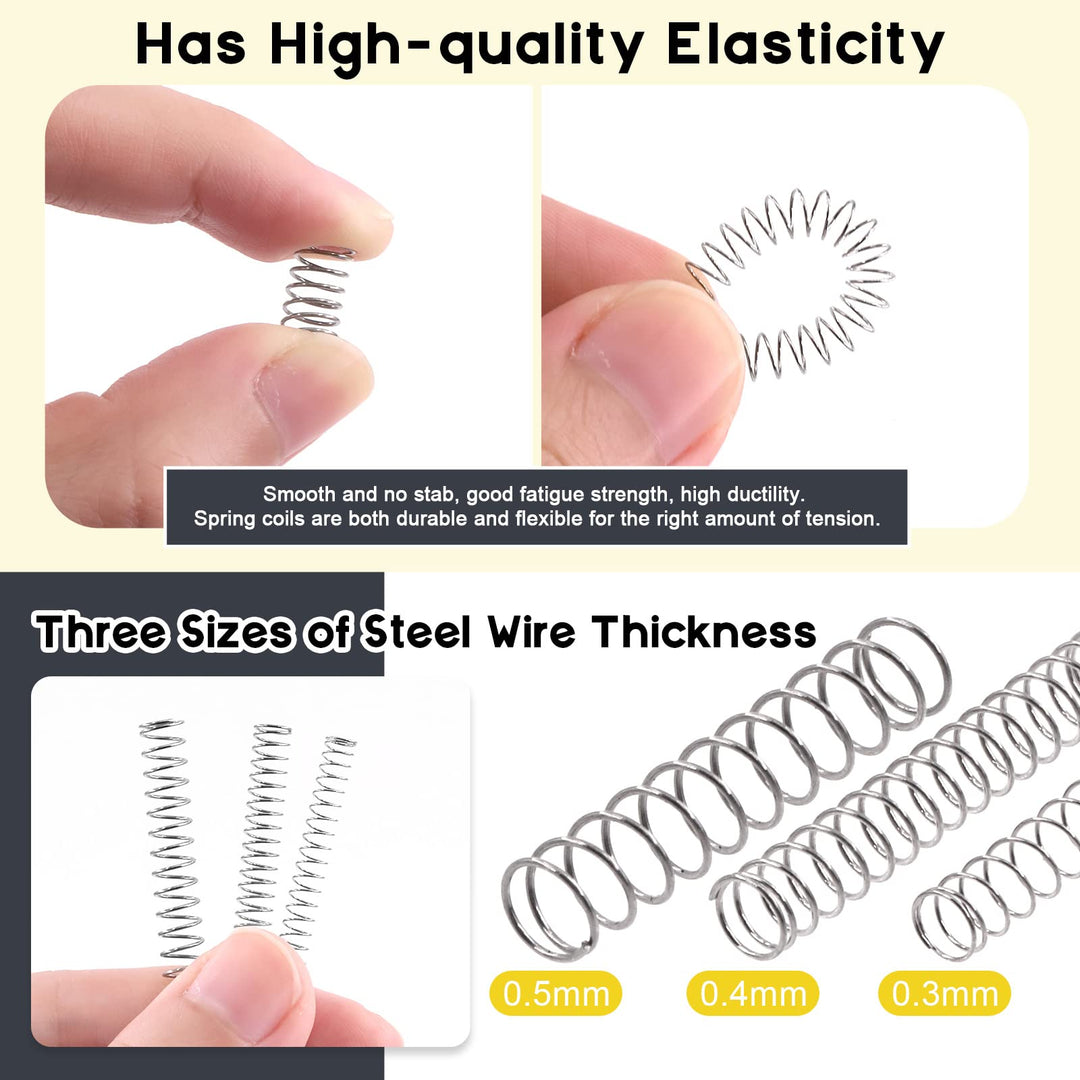240 Pcs 15 Sizes Compression Springs Assortment Kit Mini Stainless Steel Springs for Repairs with Case, OD 4mm 5mm 6mm, 10-50mm Length, Wire Diameter 0.3mm, 0.4mm, 0.5mm