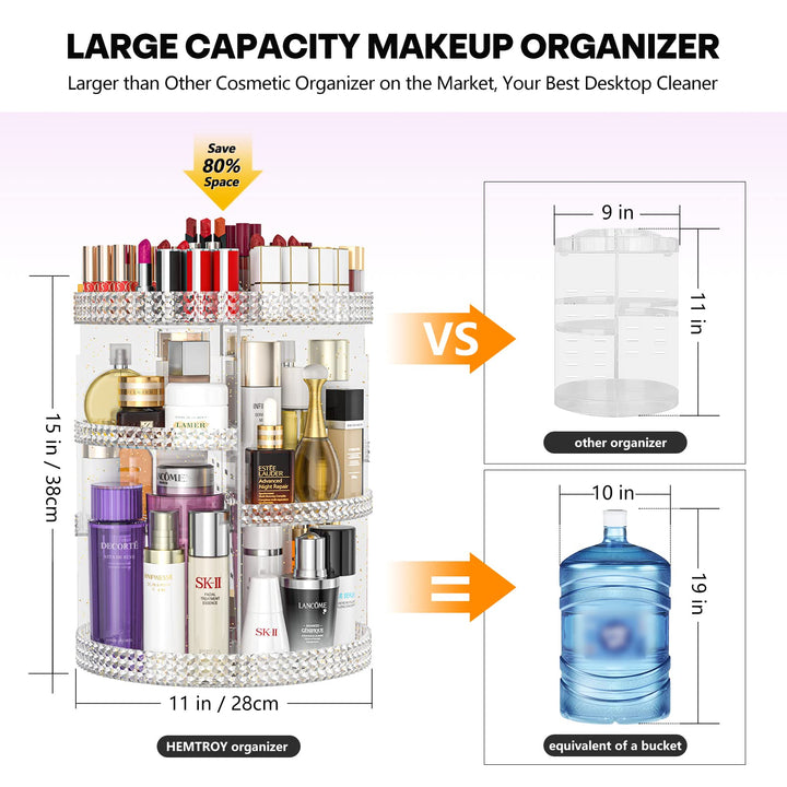 360 Degree Rotating Makeup Organizer, Extra Large Capacity Organizador De Maquillaje, Removable 7 Layers Lipstick Organizer Cosmetic Storage Cases Perfume Organizer for Vanity (Glitter)