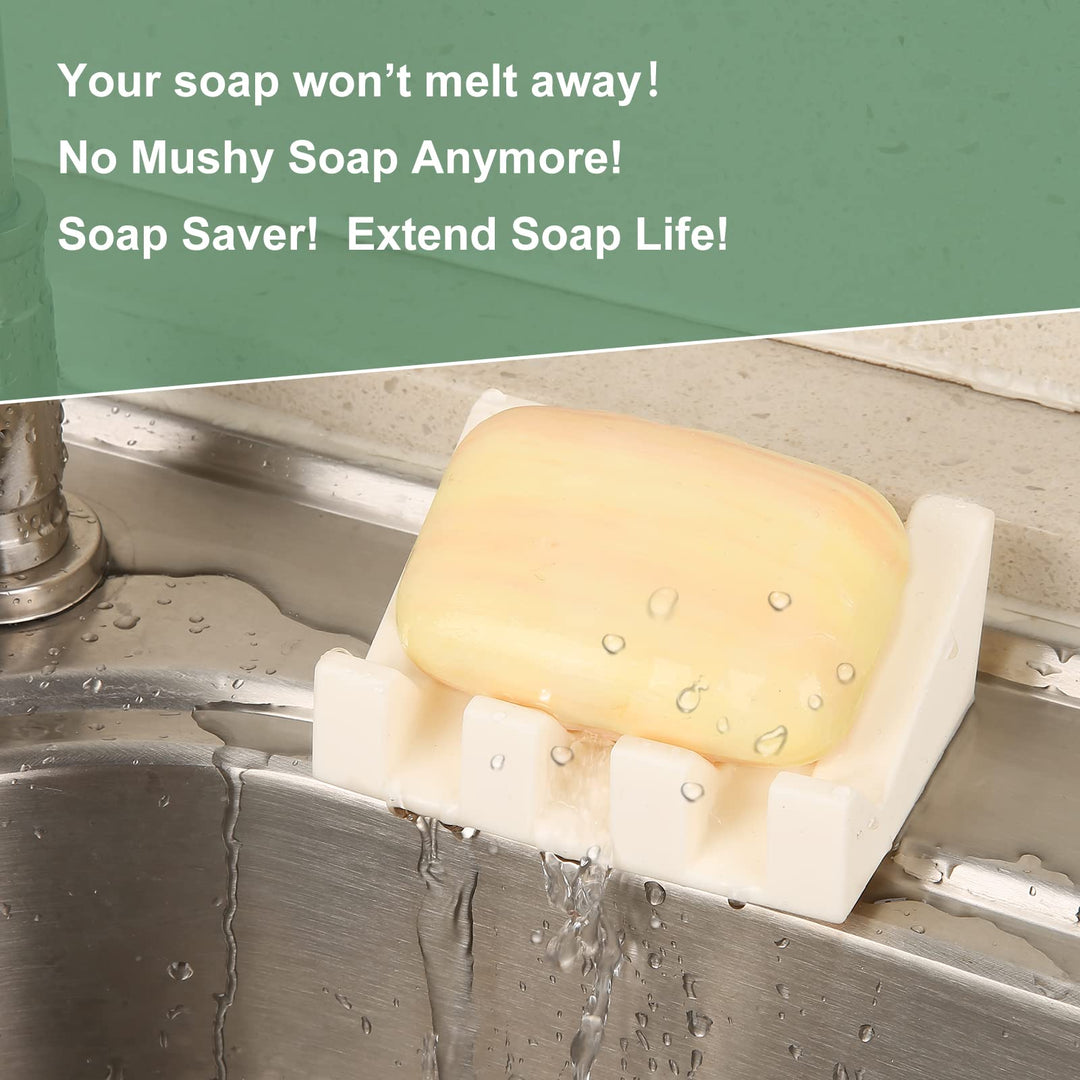 Silicone Soap Dish with Drain for Shower, Soap Saver, Self Draining Bar Soap Holder for Shower/ Bathroom/ Kitchen, Waterfall Bar Soap Holder Tray, Sponge Holder, Easy Cleaning (Beige)