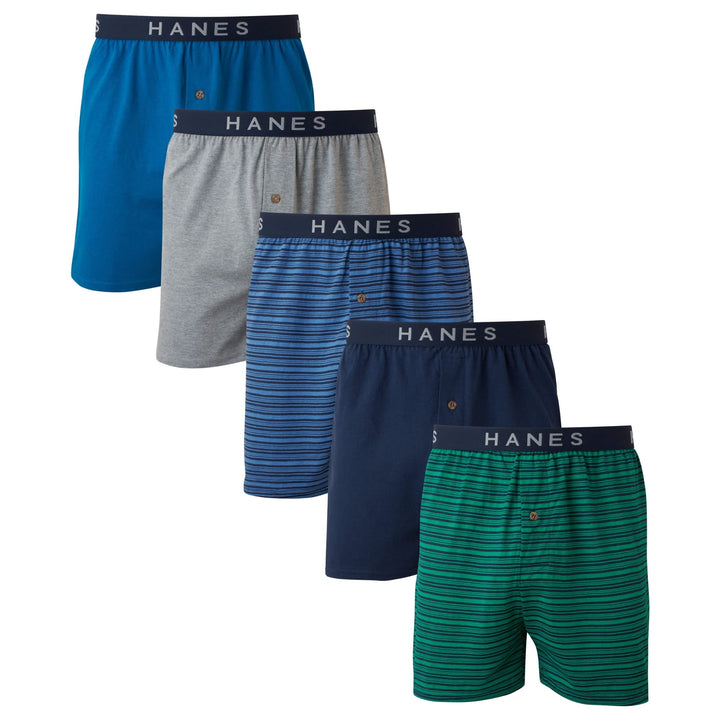 Men&#39;s Ultimate Dyed Exposed Knit Boxer with Exposed Comfort Flex Waistband, Assorted - 5 Pack, Medium