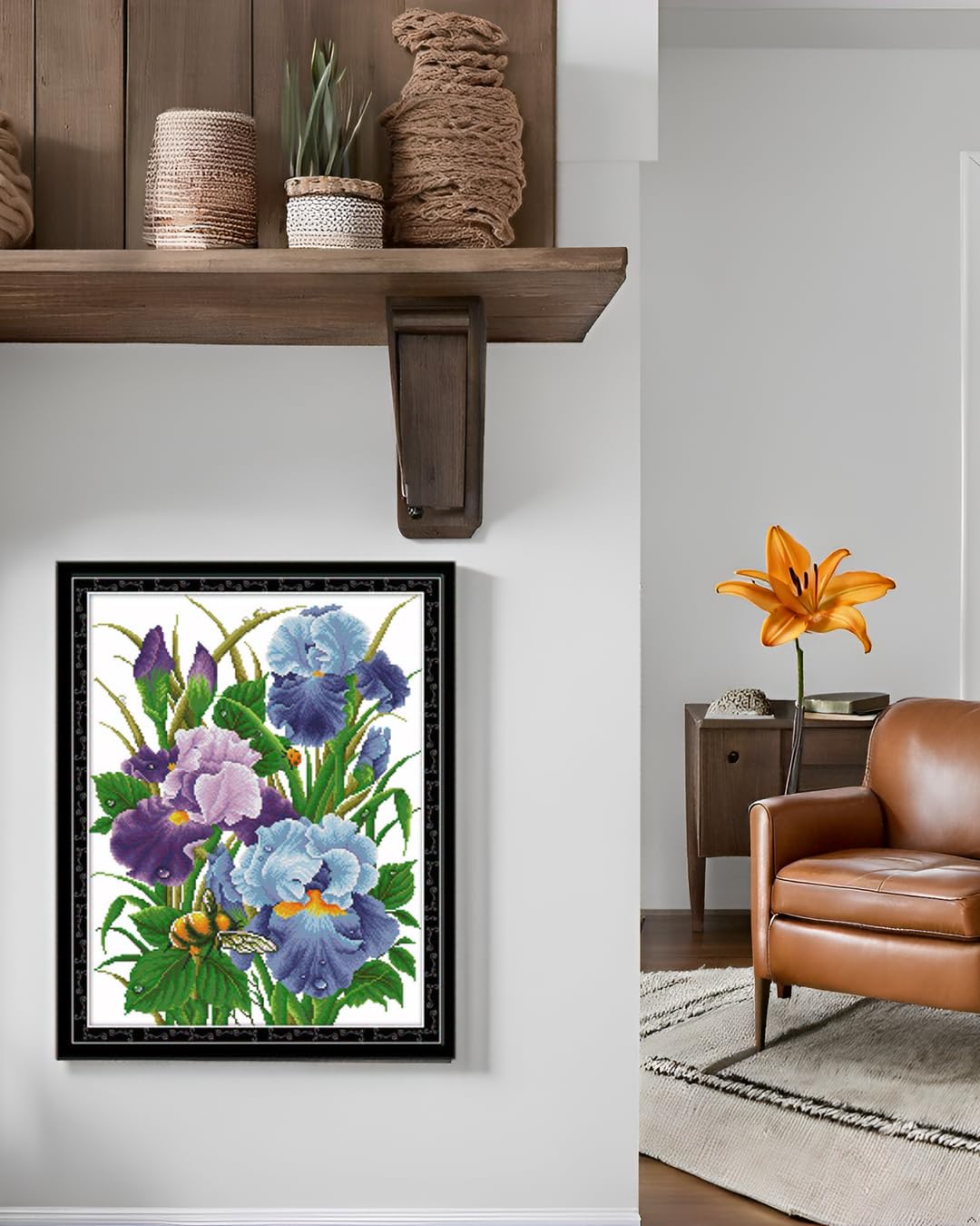 Cross Stitch Kits for Adults Flowers Stamped Kit Printed 11CT Fabric Cross Stitching DIY Art DMC Needlecrafts Embroidery Kit for Adults (Stamped, Iris Flowers)