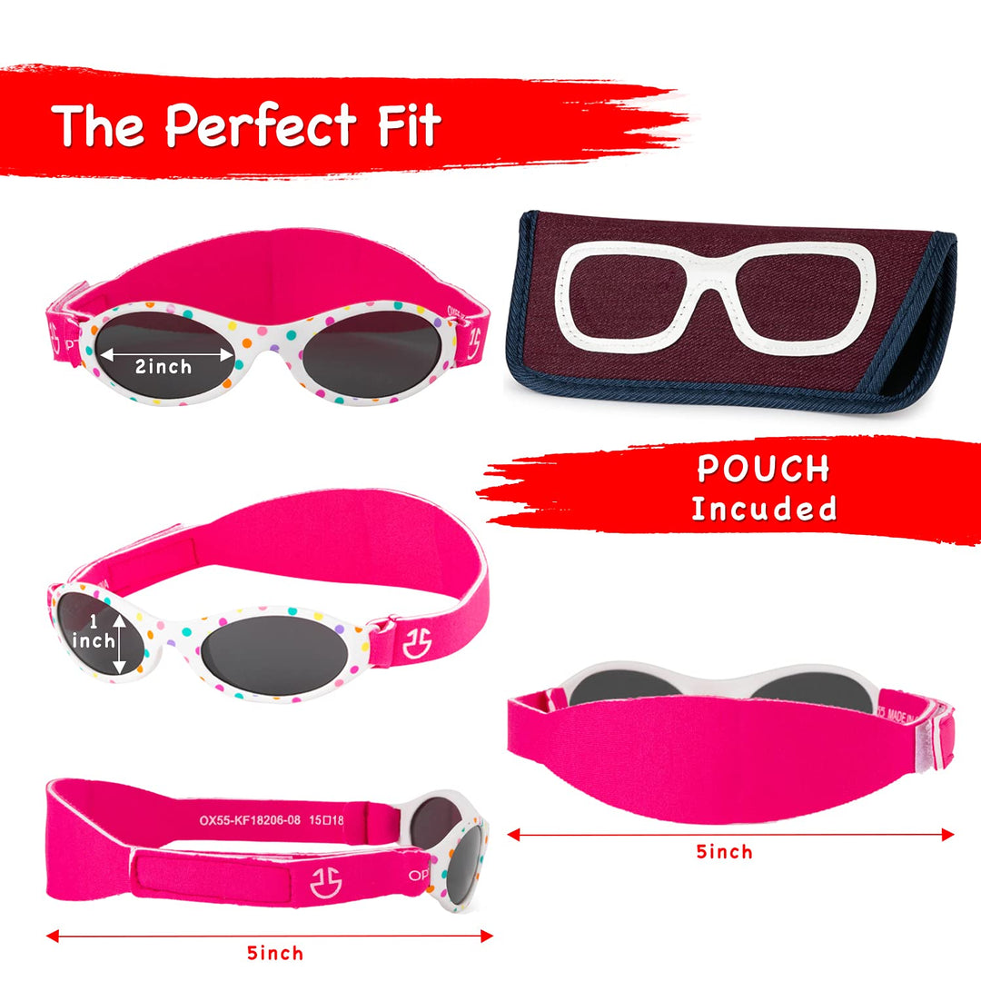 Baby Sunglasses 0-6, 6-12 month - Age 3 Years | Infant, Toddler Girl &amp; Boy Sun Glasses with Adjustable Strap, Baby Beach Gear | UV 400 Protection | Soft Rubber Frame Sunshades with Case (white)