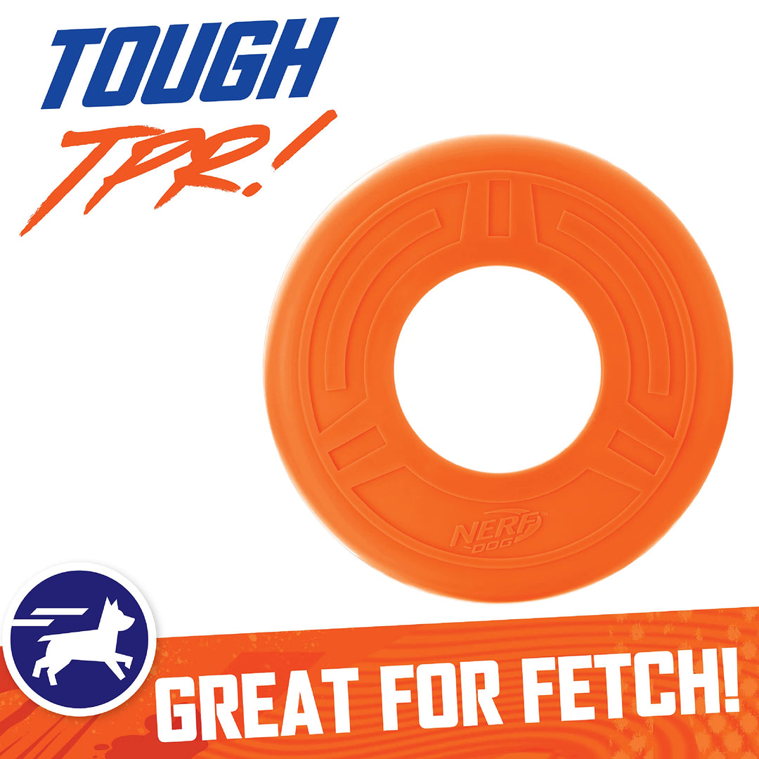 Atomic Flyer Outdoor Dog Toy, 10 Inch Flying Disc Dog Fetch Toy, Rubber Dog Toy for Medium Dogs and Large Dogs, Orange