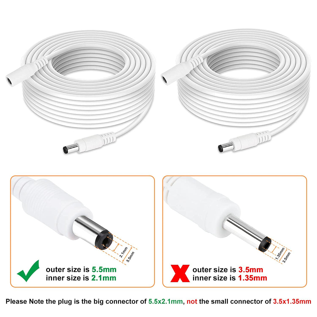DC Power Extension Cable, 33ft 2Pack 2.1mmx5.5mm DC Plug Power Supply Adapter Extension Cord 20AWG Power Cord Compatible with 12V,24V Wireless CCTV IP Security Camera,Led Strip Lights(2pcs White)