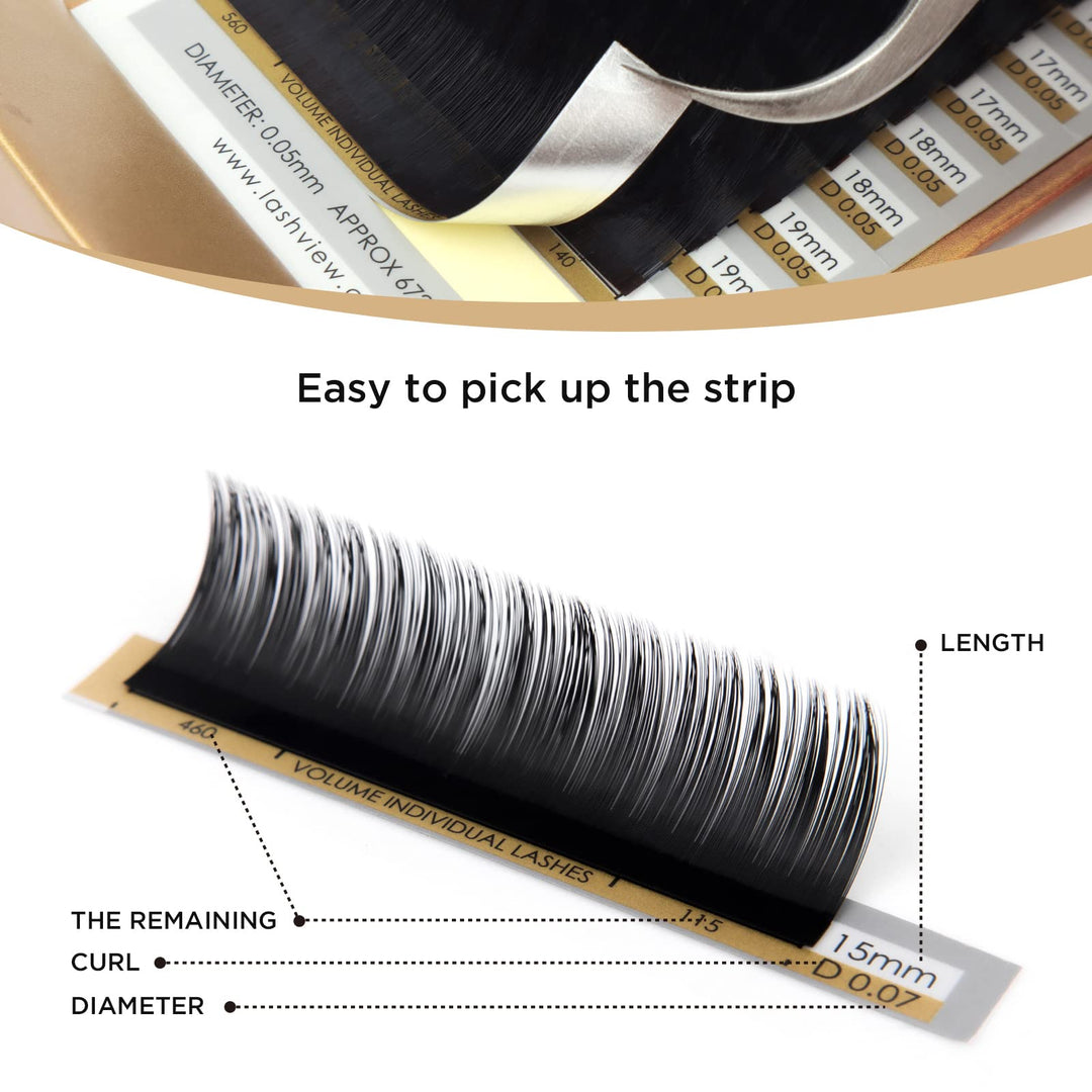 LASHVIEW 0.07 Thickness Silk Individual Lash Extensions Semi-permanent D Curl 12mm Soft Application for Professional Salon Use Pure Korean Silk lashes Volume Faux Eyelash Extensions