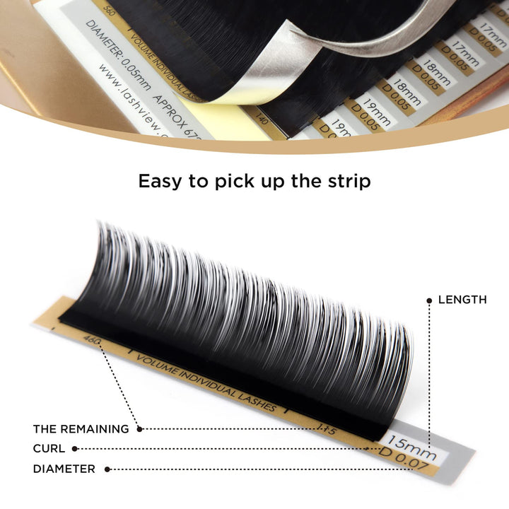 LASHVIEW 0.07 Thickness Silk Individual Lash Extensions Semi-permanent D Curl 12mm Soft Application for Professional Salon Use Pure Korean Silk lashes Volume Faux Eyelash Extensions