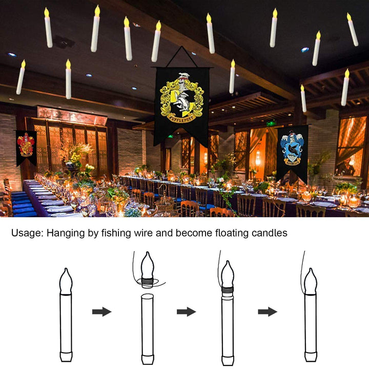 24 Pcs Hanging Floating Candles, NO Remote, Flameless Taper Candles Battery Operated, 6.5 Warm Yellow Flickering Flame Candlesticks, Dripless LED Handheld Candles Lights for Halloween Xmas