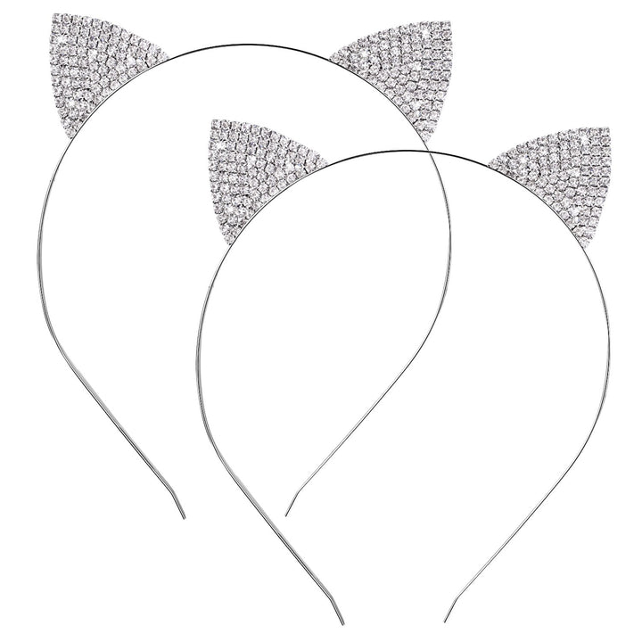 Hotop 2 Pack Crystal Rhinestone Metal Cat Ear Headband Hair Bands Headwear for Women Girls Hair Accessories