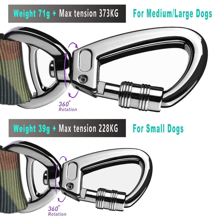 Heavy Duty Dog Leash,Military Dog Leash with Car Seat Belt and Double Handle for Large Dogs Up to 800lbs, 4-6ft Shock Absorbing Retractable Strong Dog Leashes for Training and Walking,Camo