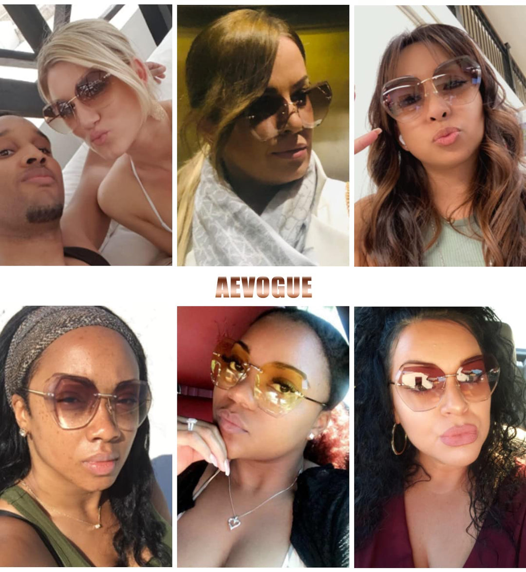 Sunglasses For Women Oversized Rimless Diamond Cutting Lens Sun Glasses AE0534